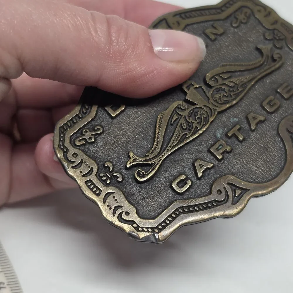 Vintage Dolphin Cartage Navy Submarine? Ship & Fish Brass Belt Buckle CD Hit